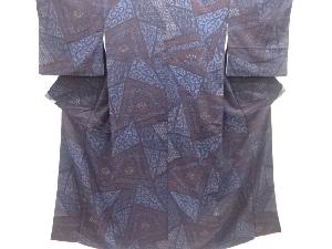 大正ロマン　更紗模様織り出し手織り真綿小千谷紬着物